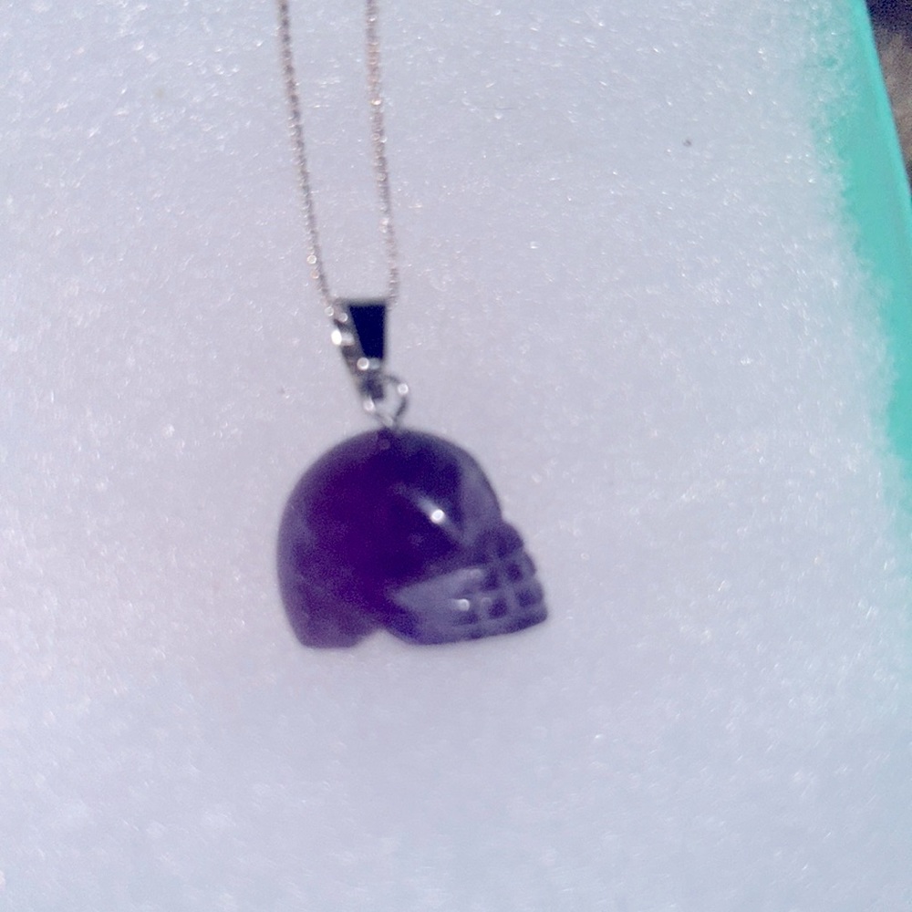 Gothic Amethyst Skull Sterling Silver Necklace 16”